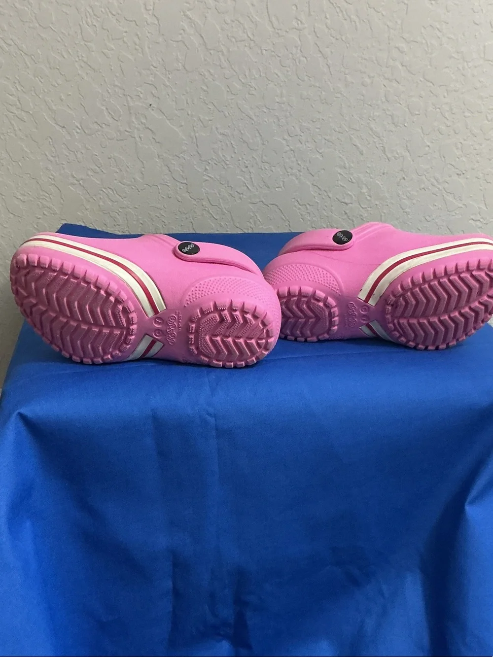 💖 Crocs Kids Crocband Pink White Red Stripe Clog Water Shoes Size C7 💖